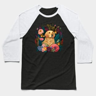 Golden Retriever Dog, Floral Ornament, Dog Lover Baseball T-Shirt